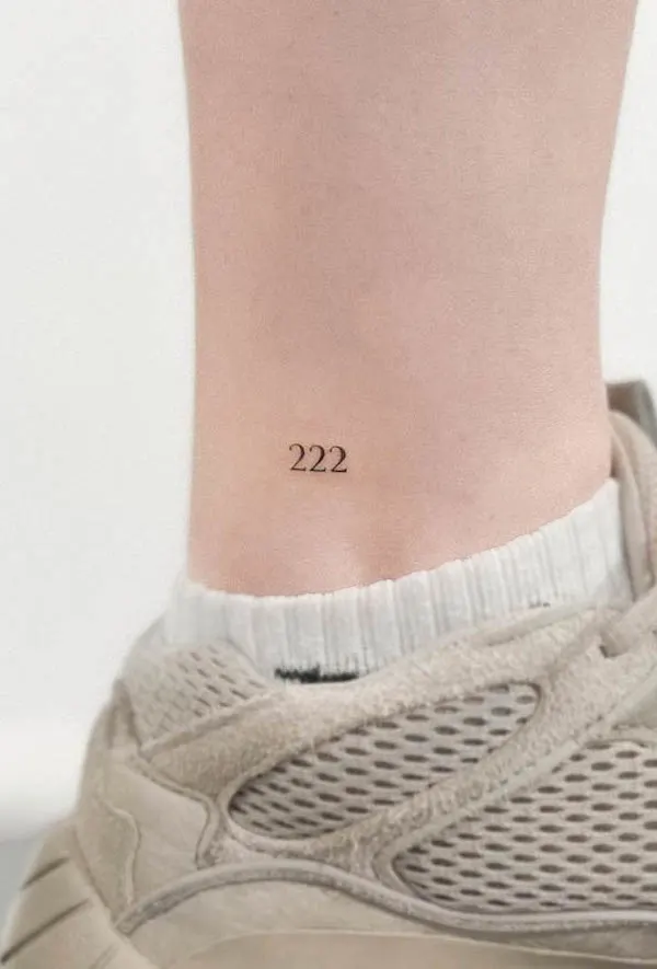 222 angel number ankle tattoo