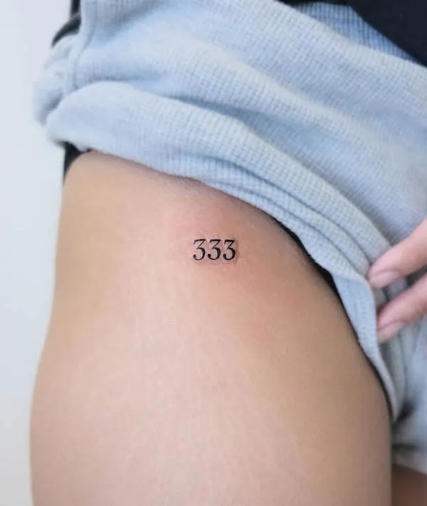 333 upper thigh tattoo