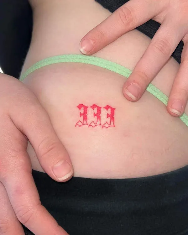 Fiery 333 angel number tattoo