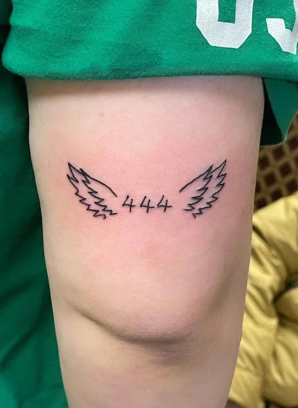 444 angel number tattoo with wings