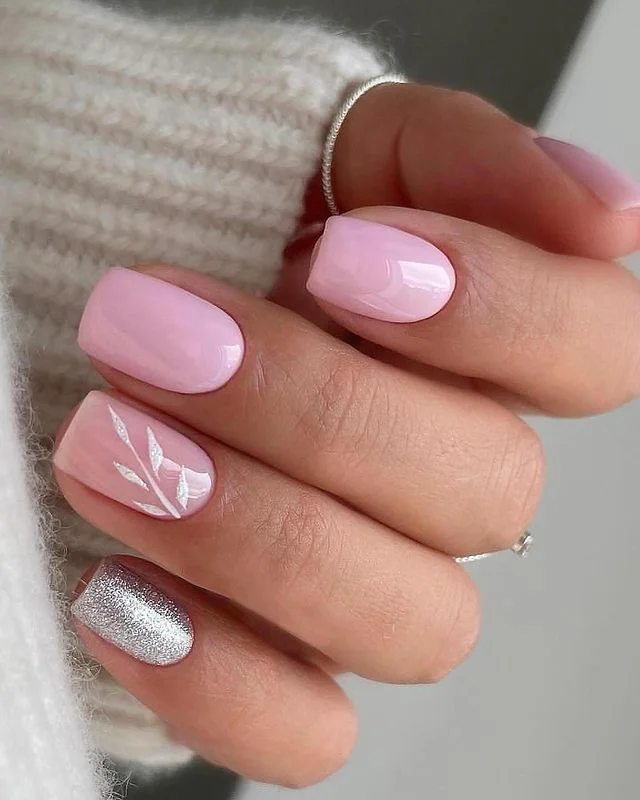 Acrylic Pink Short Design Nails