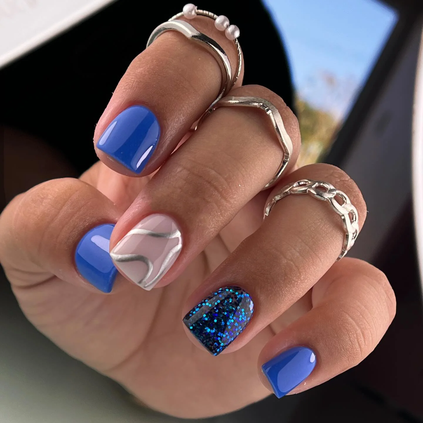 Blue Short Shimmer Nail
