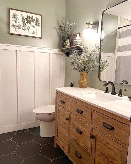 Board-and-batten wainscoting with minimalist styling