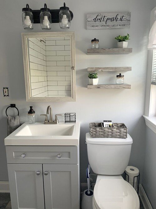 Farmhouse floating shelves with minimalist decor