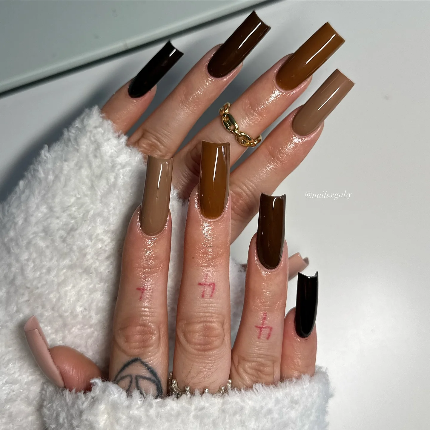 Chic Square Brown Fall Acrylic Nails