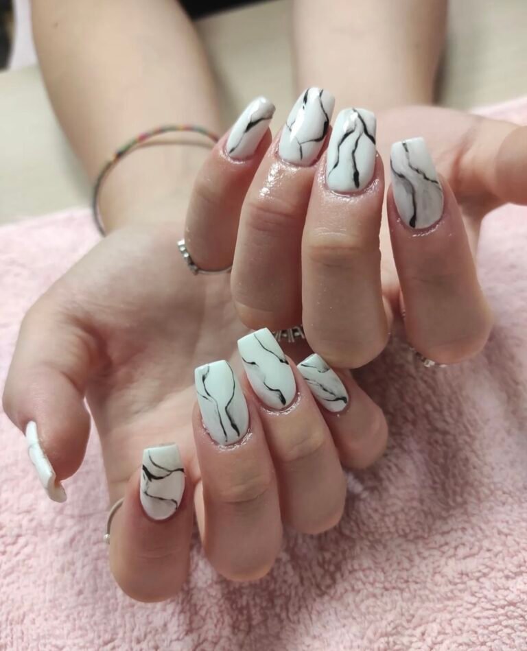 Classic White Marble Nails