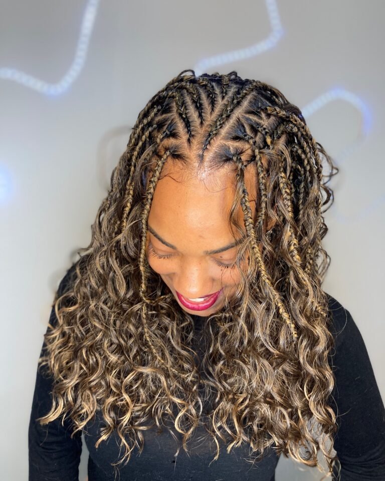 Copper Brown Shoulder Length Flip Over Braids