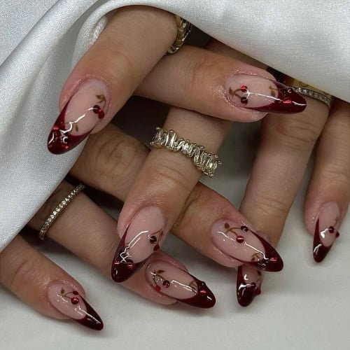 Dark Cherry Tips with Rhinestones