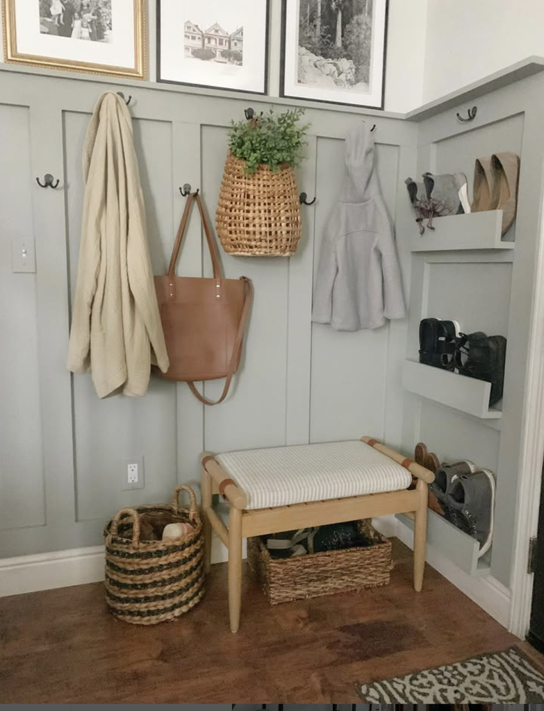 Floating Shelves and Shoe Bench