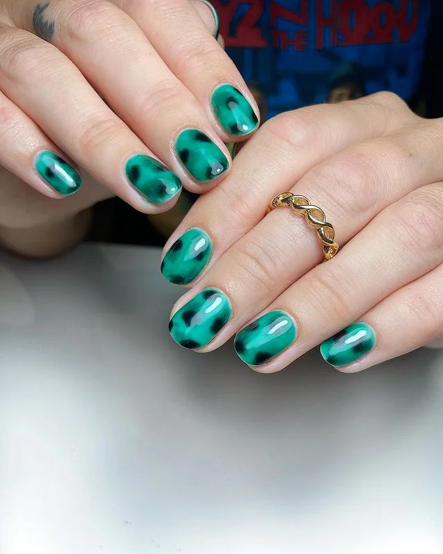 Green Tortoise Short Shell Nails Design