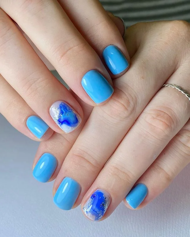 Light Blue Short Gel Nails
