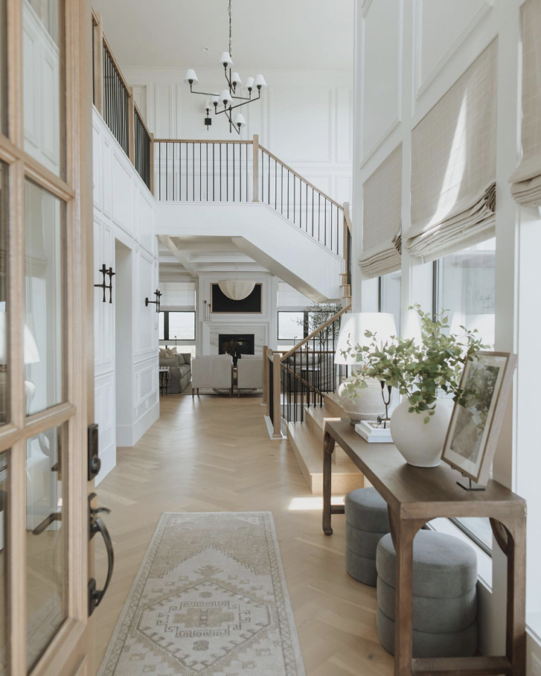 Light Wood Herringbone Pattern Entry Way Floor