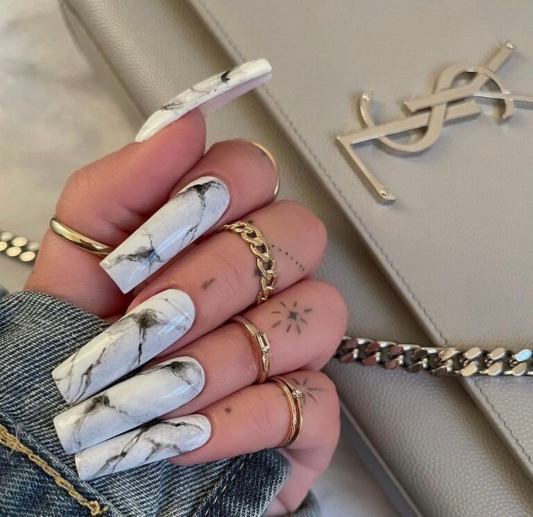 Long Classic Marble Nails