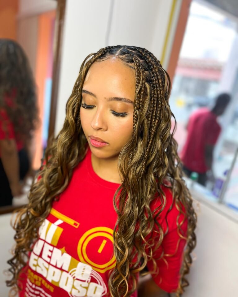 Long Goldish-Honey Brown Knotless Boho