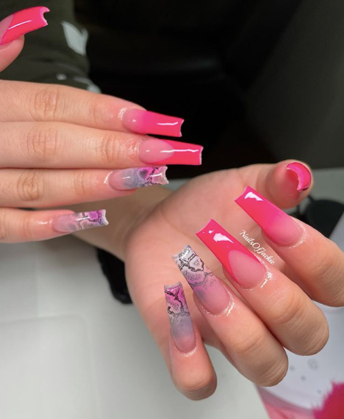 Pink Snake Print Tips