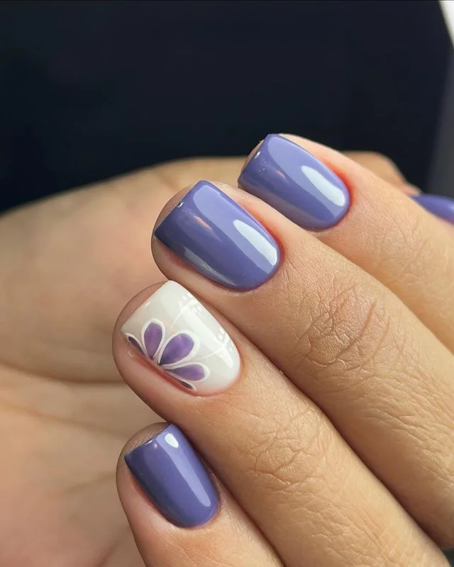 Purple Floral Nails