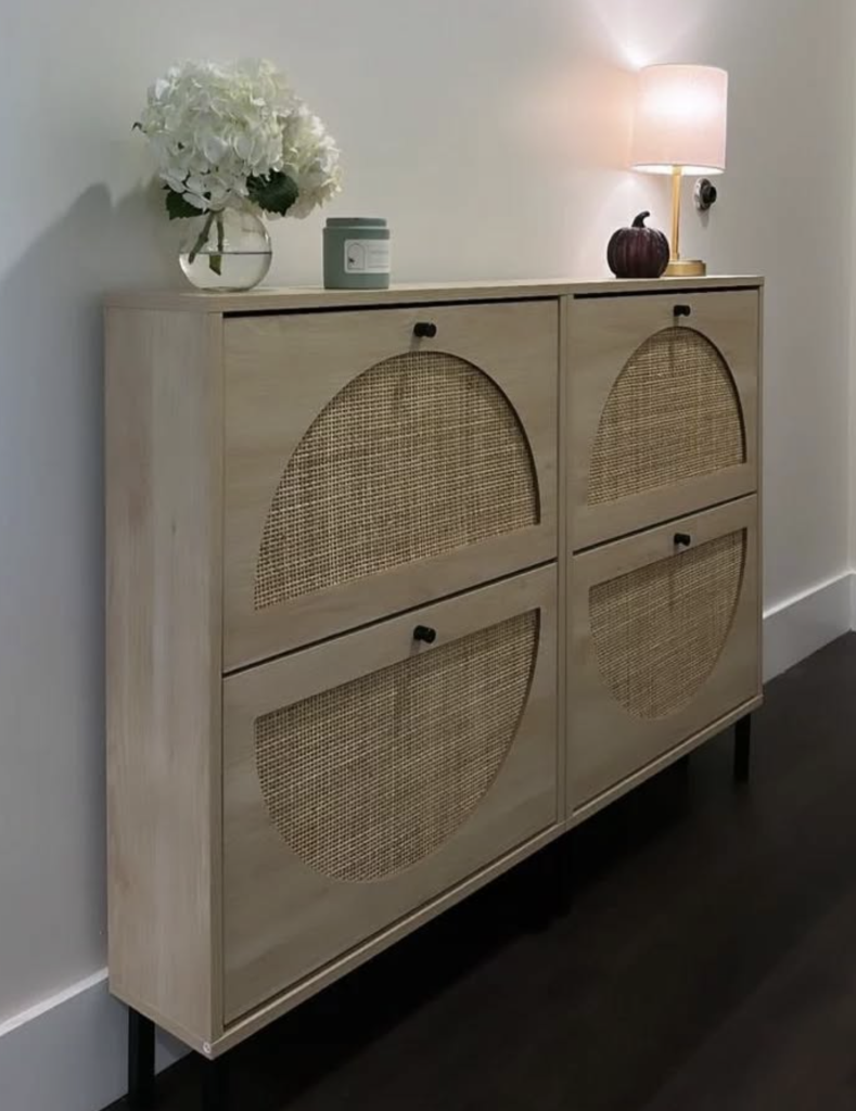 Rattan-Front Tilt-Out Shoe Cabinet