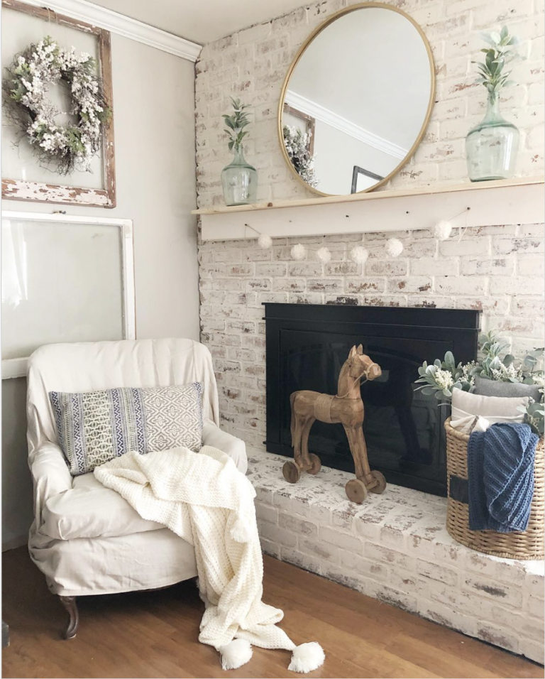 Rustic Brick Wall Fireplace