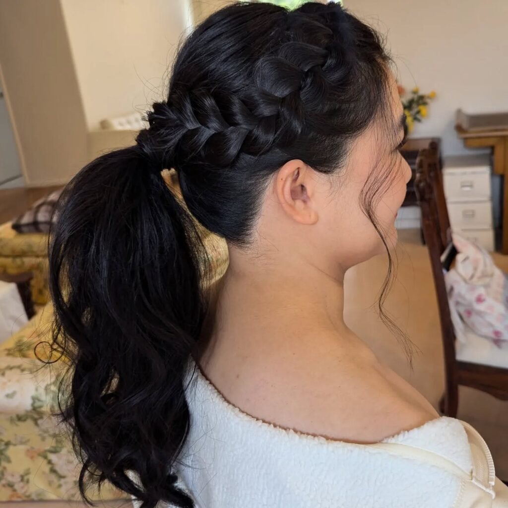Side Dutch Braids into Back Ponytail