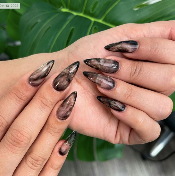 Smoky Jade Black Marble Nails