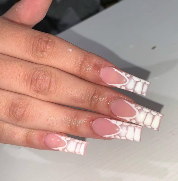 White Snake Print Nails