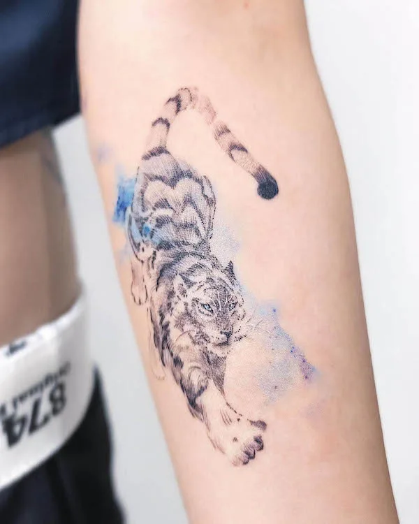 White tiger forearm tattoo