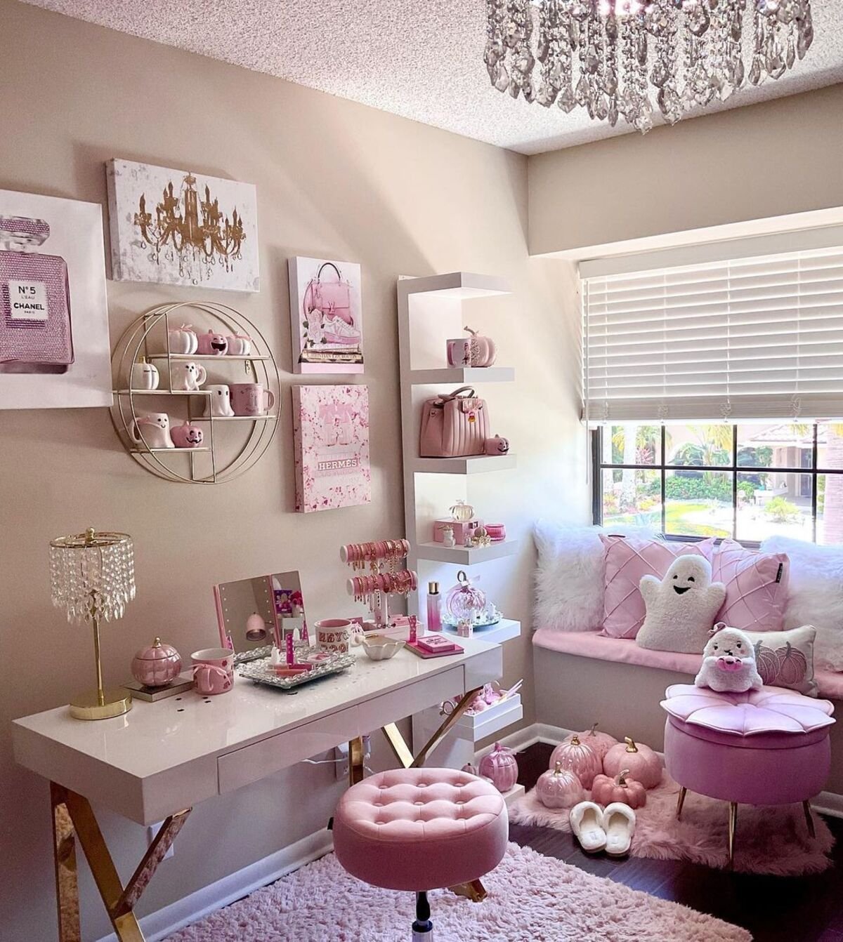Window Seat Pink Halloween Decor
