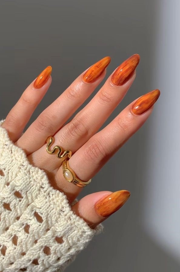Pumpkin Marble Nails