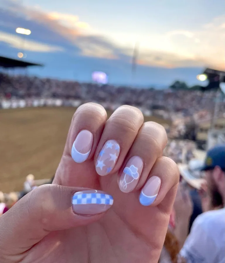Blue Checkered Cowgirl Nails