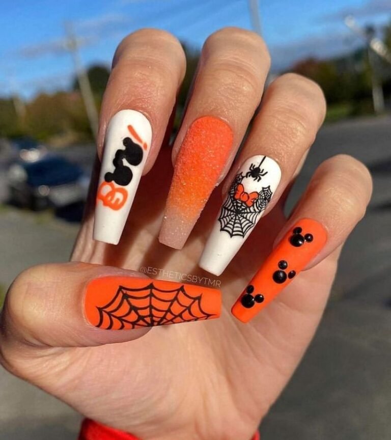 Orange and White Nails