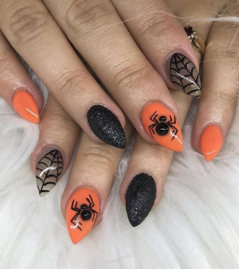 Black and Orange Halloween Nails