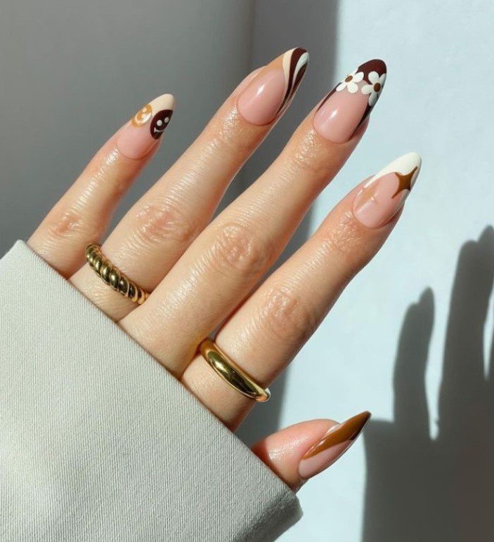 Brown Abstract French Nails