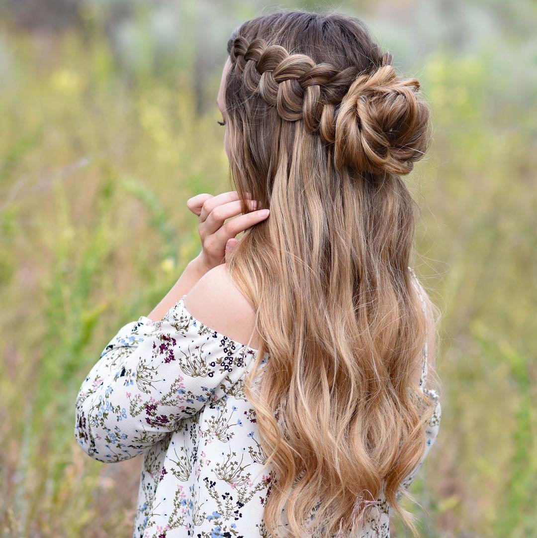 Half Up Dutch Braid Messy Bun
