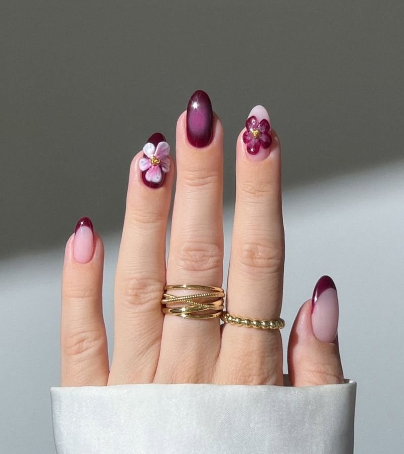 Floral Plum Nails