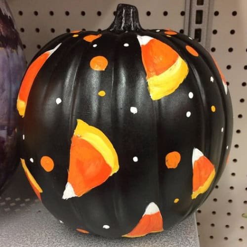 Black Pumpkin with Candy Corn
