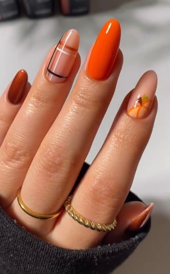 Pumpkin Plaid Nails