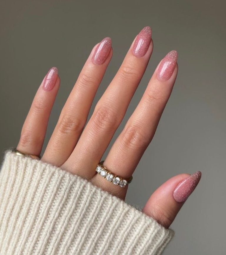 Soft Pink Glitter Nails