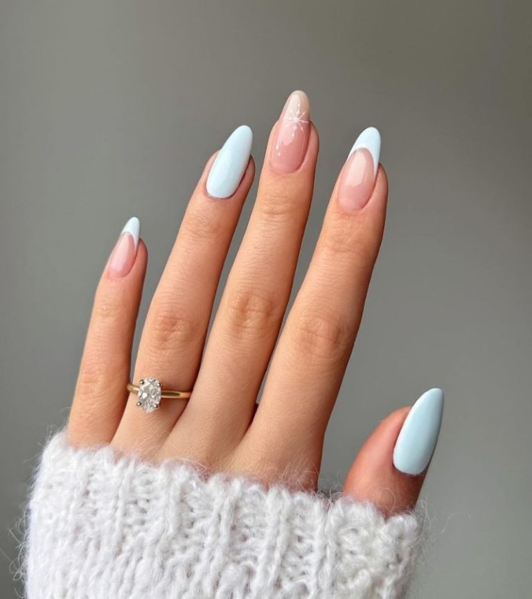 Light Blue Snowy Nails