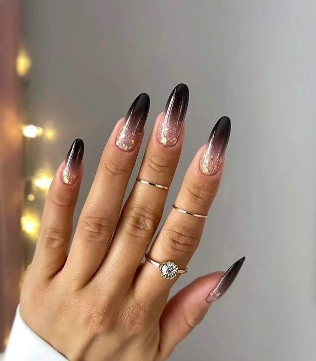 Black Glitter Ombre on Long New Year Nails