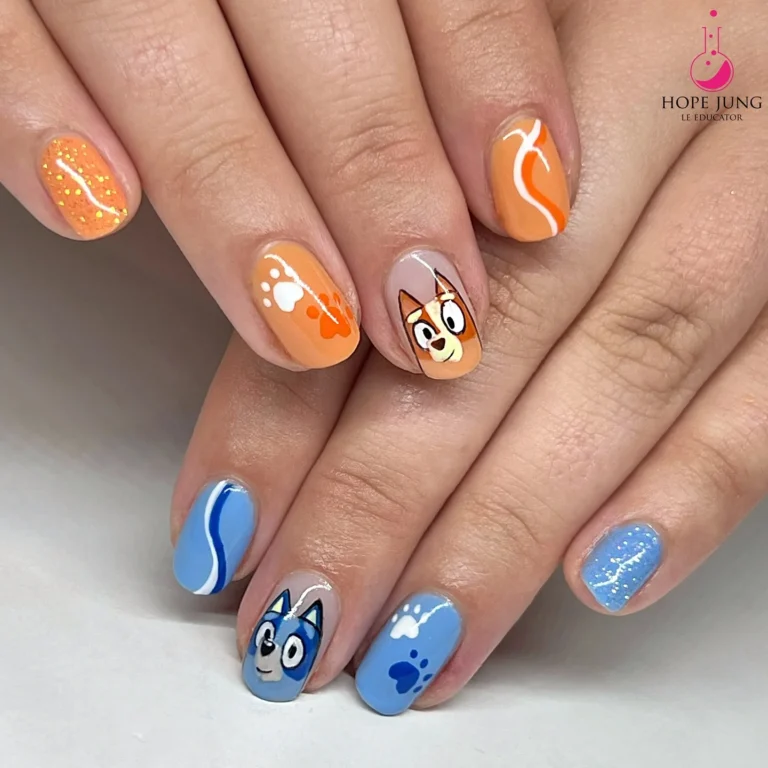Bluey-Themed Nails with Paw Prints & Fun Designs