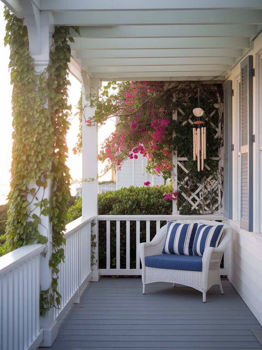 Coastal Charm with Striped Accents and Bougainvillea