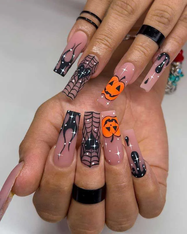 Coffin Drip and Spider Web Halloween Nails