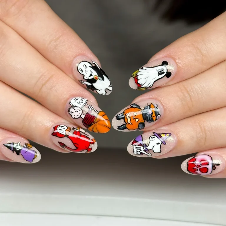 Colorful Disney Halloween Characters Nails Design
