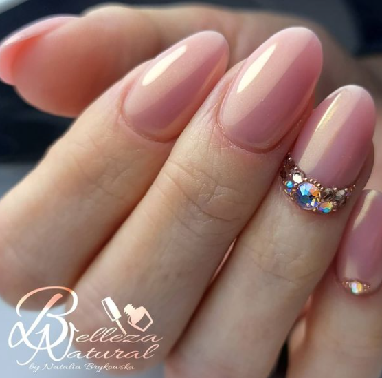 Creamy Pink Nails with Jewels