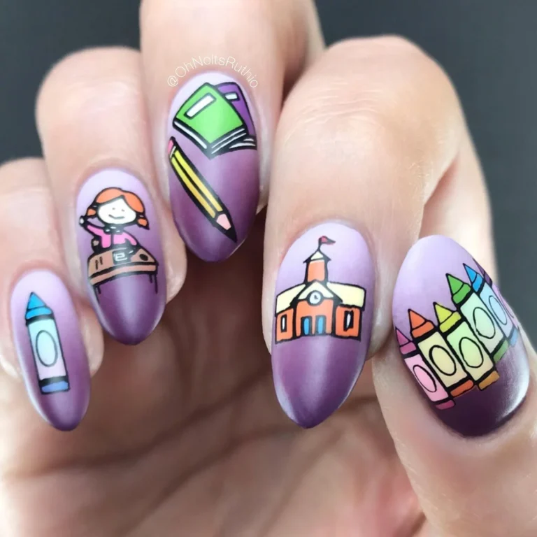 Cute Back to School Nails with Crayons
