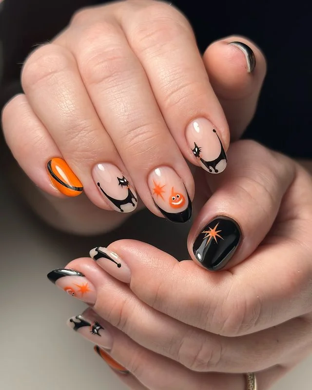 Cute Halloween Stars & Smiles Nude Nails