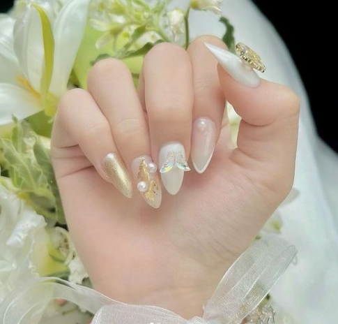 Elegant Wedding Nails with Charms