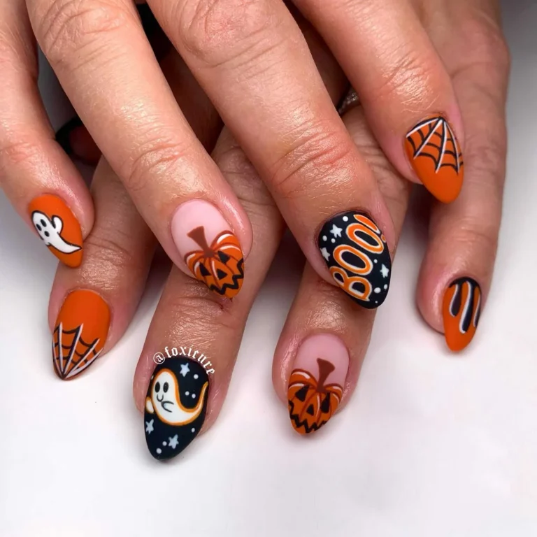 Fun Halloween Ghost and Pumpkin Nails Design