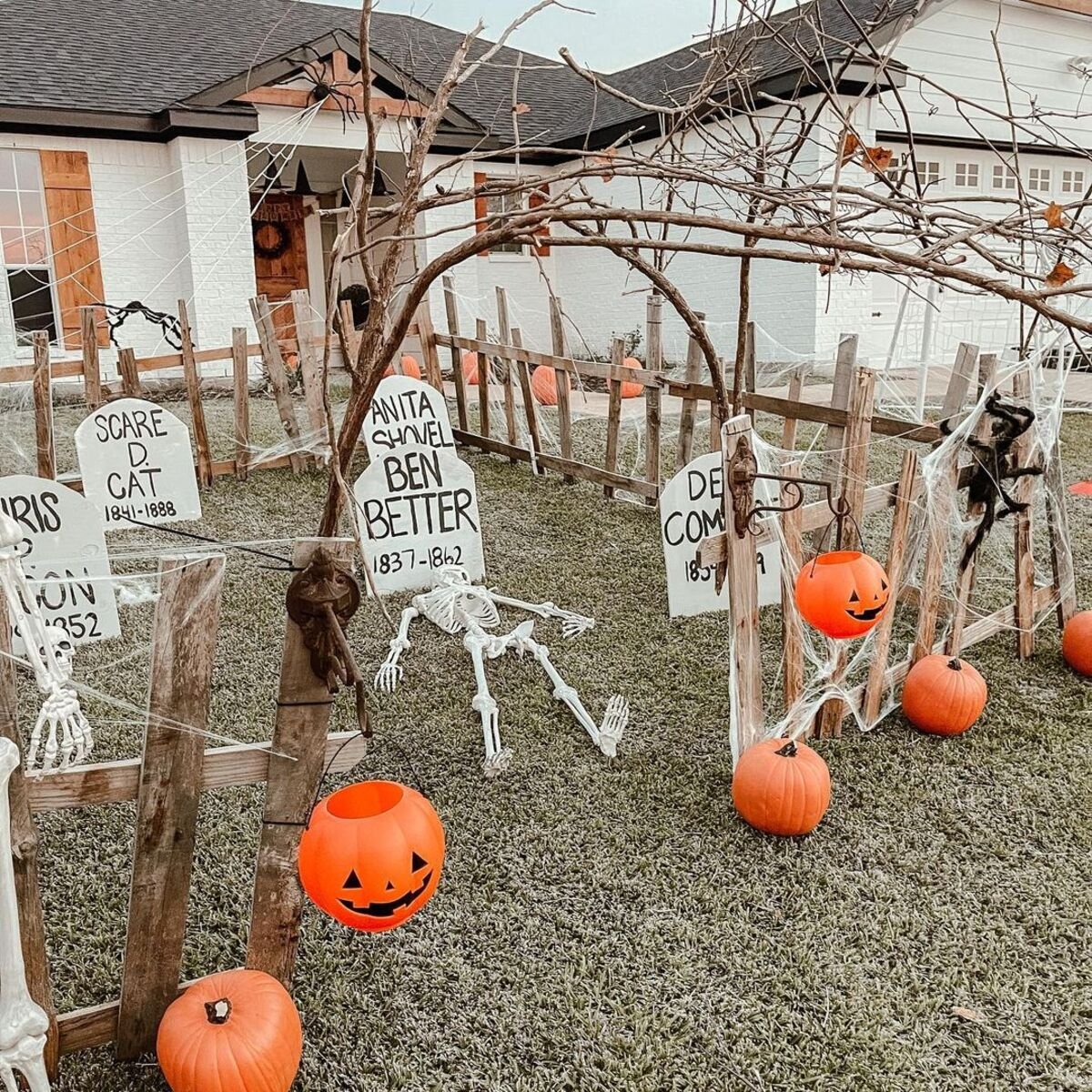 Halloween Graveyard Installed Around a Tree