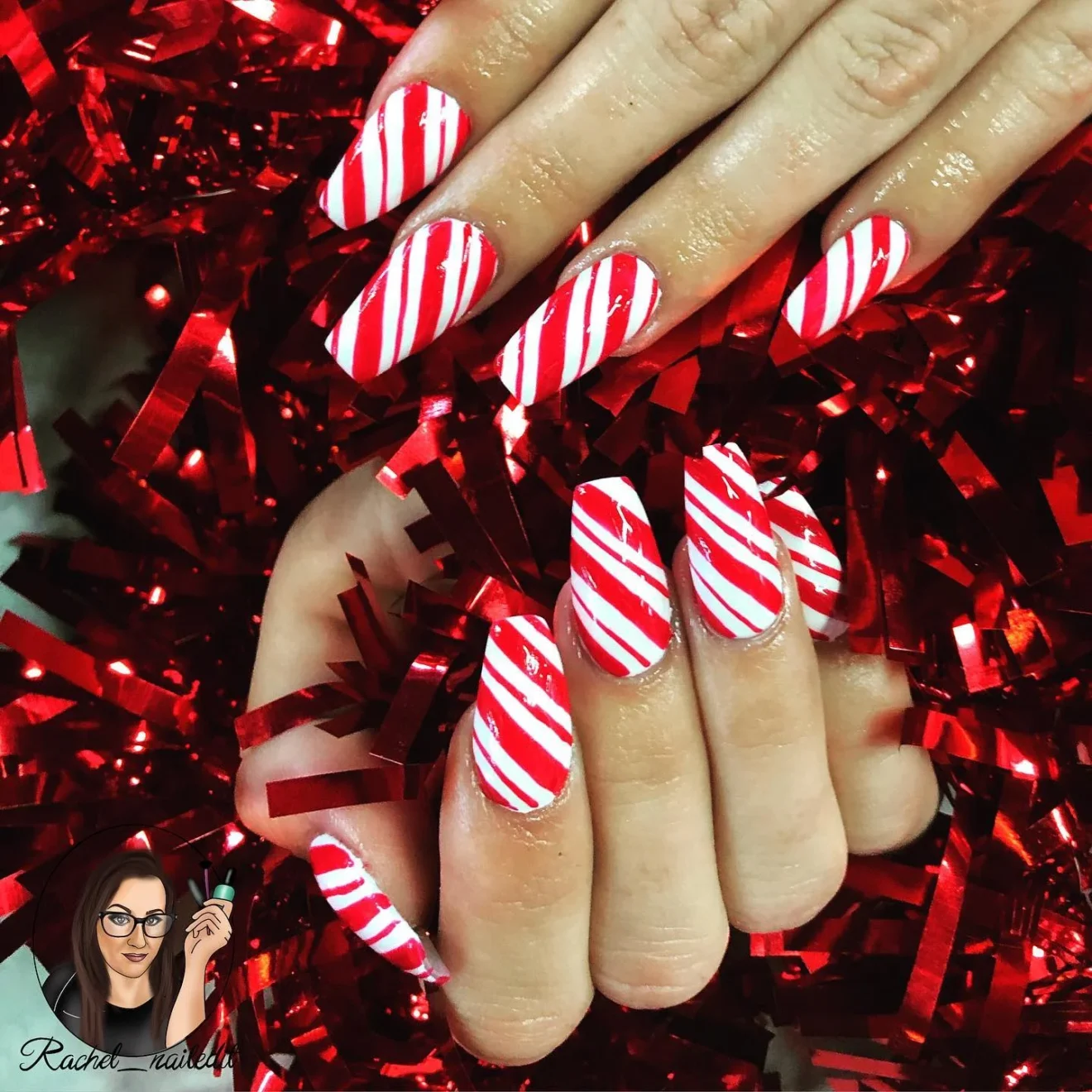 Long Candy Cane Nail Design